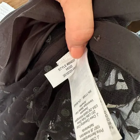 NWT J. Crew Tie-Neck Long Sleeve Top in Dotted Tulle Black 16 $148 - Picture 9 of 12